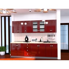 Bucatarie Zebra wenge / Fronturi MDF rosu simplu - Varianta 2